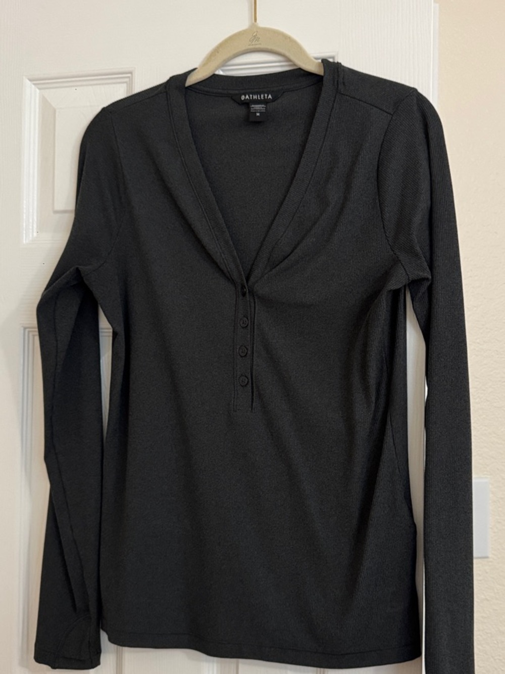 Athleta Dark Gray Long-Sleeve Henley Top